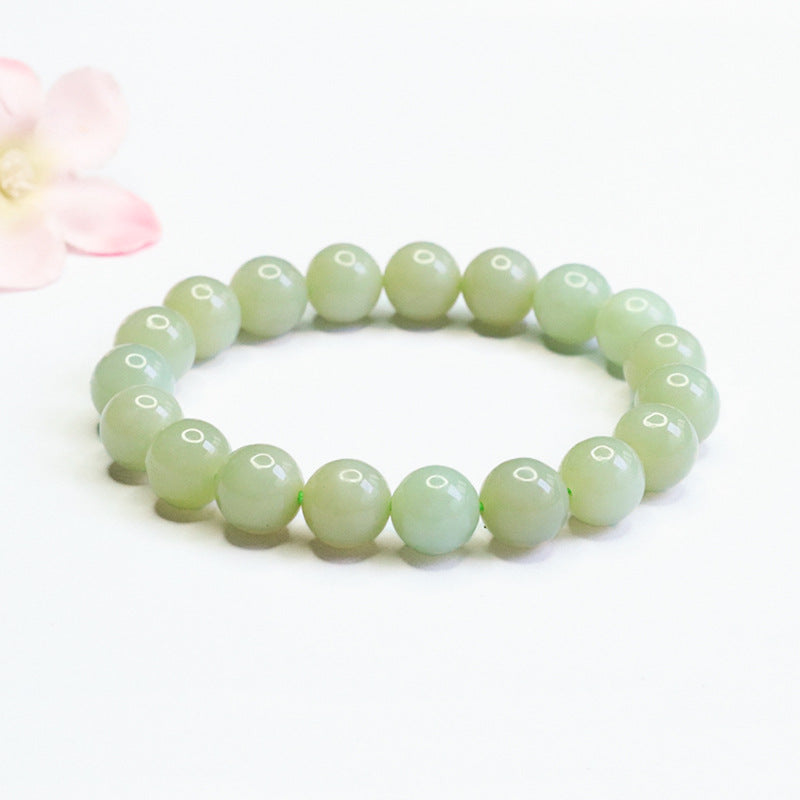 Hetian Jade Single-Wrap Round Bead Bracelet
