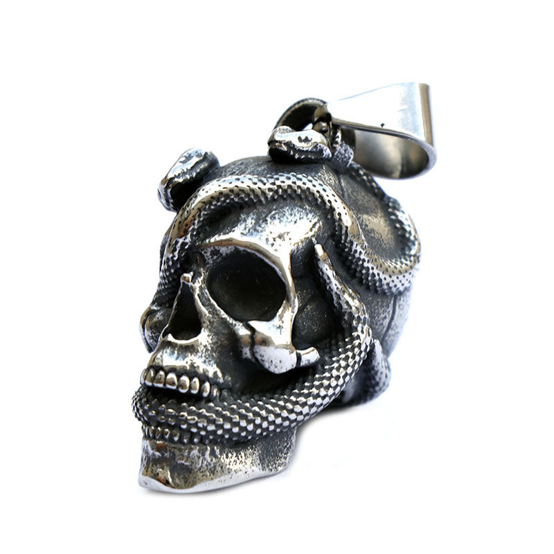 Planderful Everyday Genie Snake Head Skull Pendant Titanium Steel For Men Personalized Punk Hip Hop Necklace
