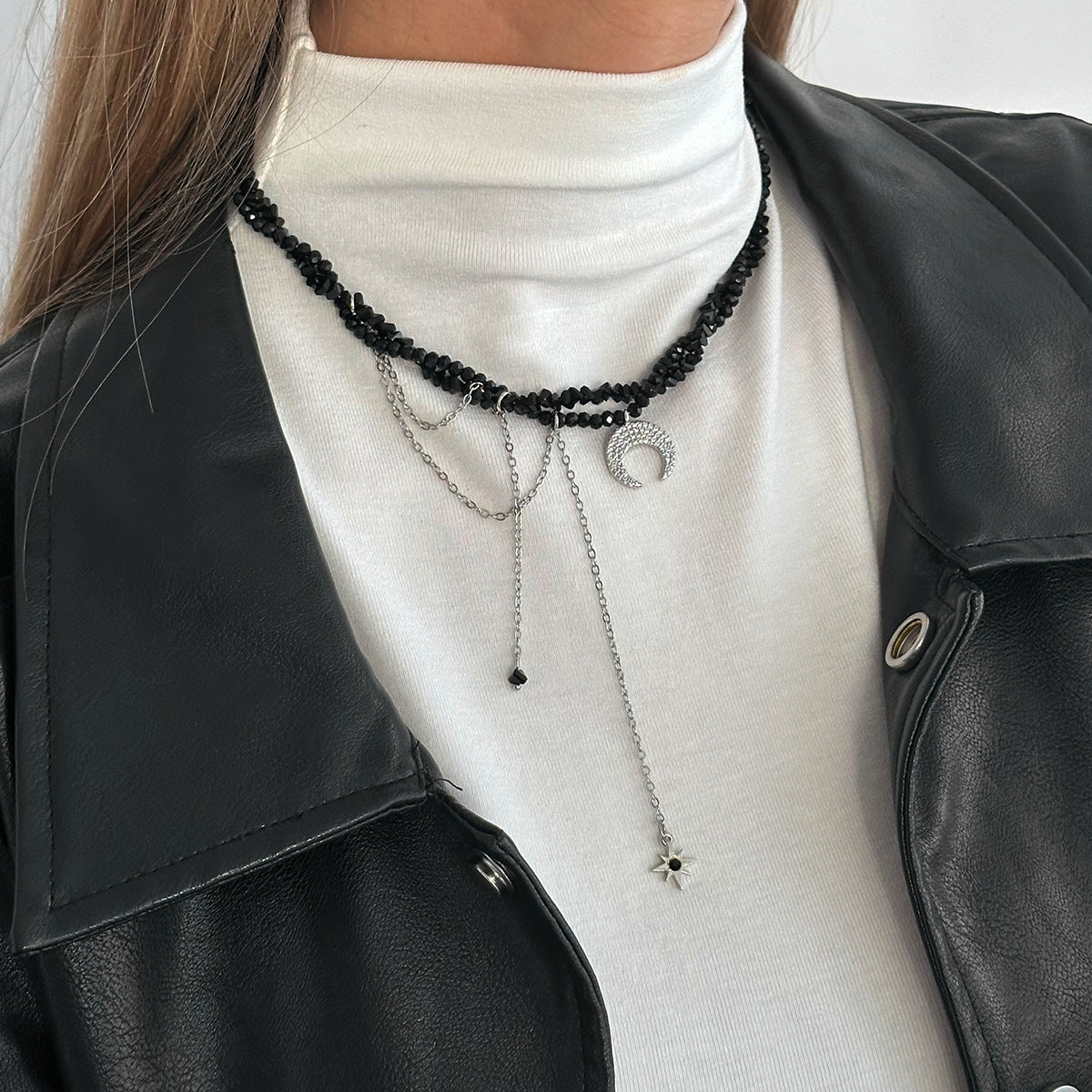 Black Crystal-Style Sun & Moon Necklace