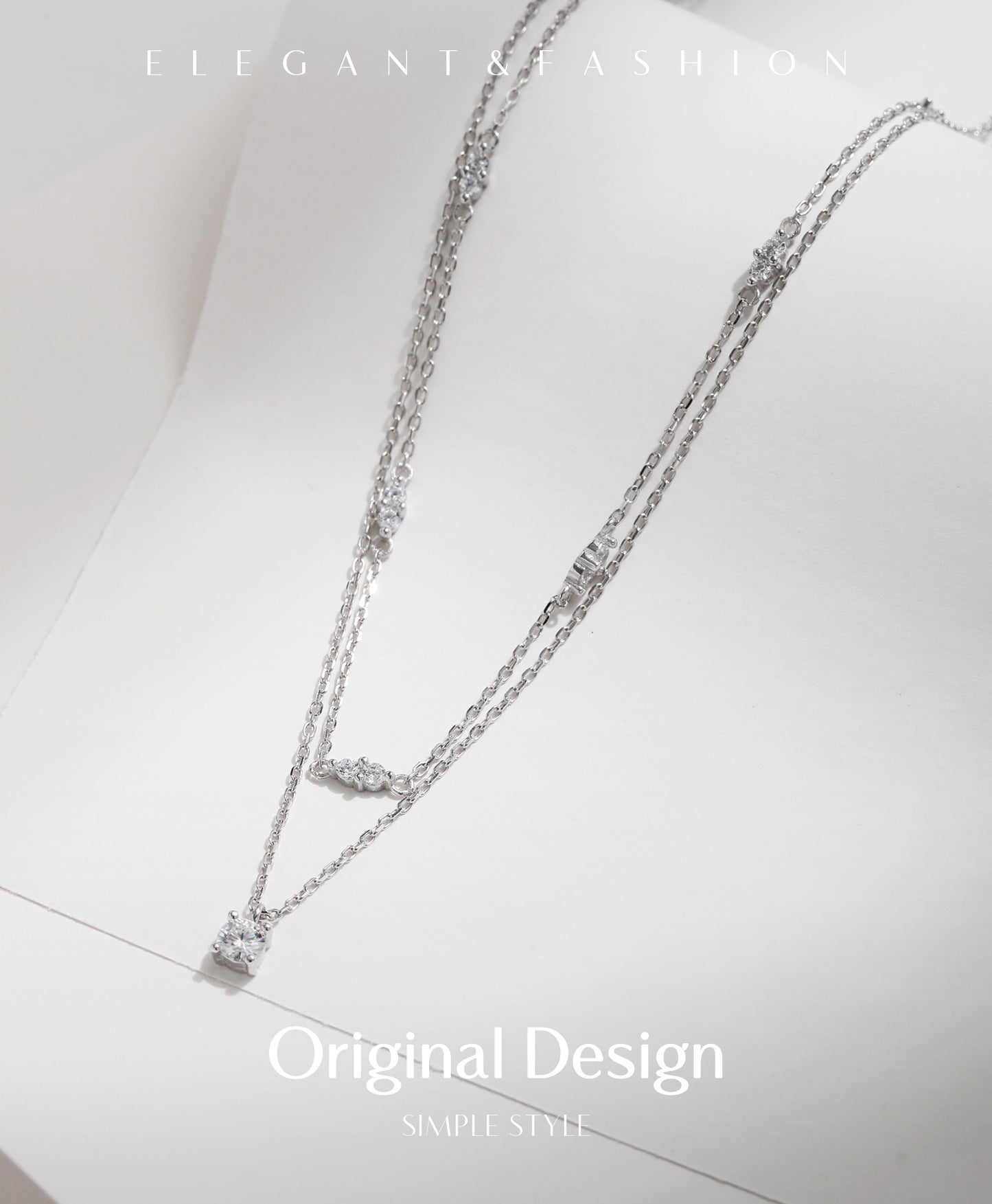 Planderful Moissanite Sparkling Necklace – Elegant Double-Layer Design