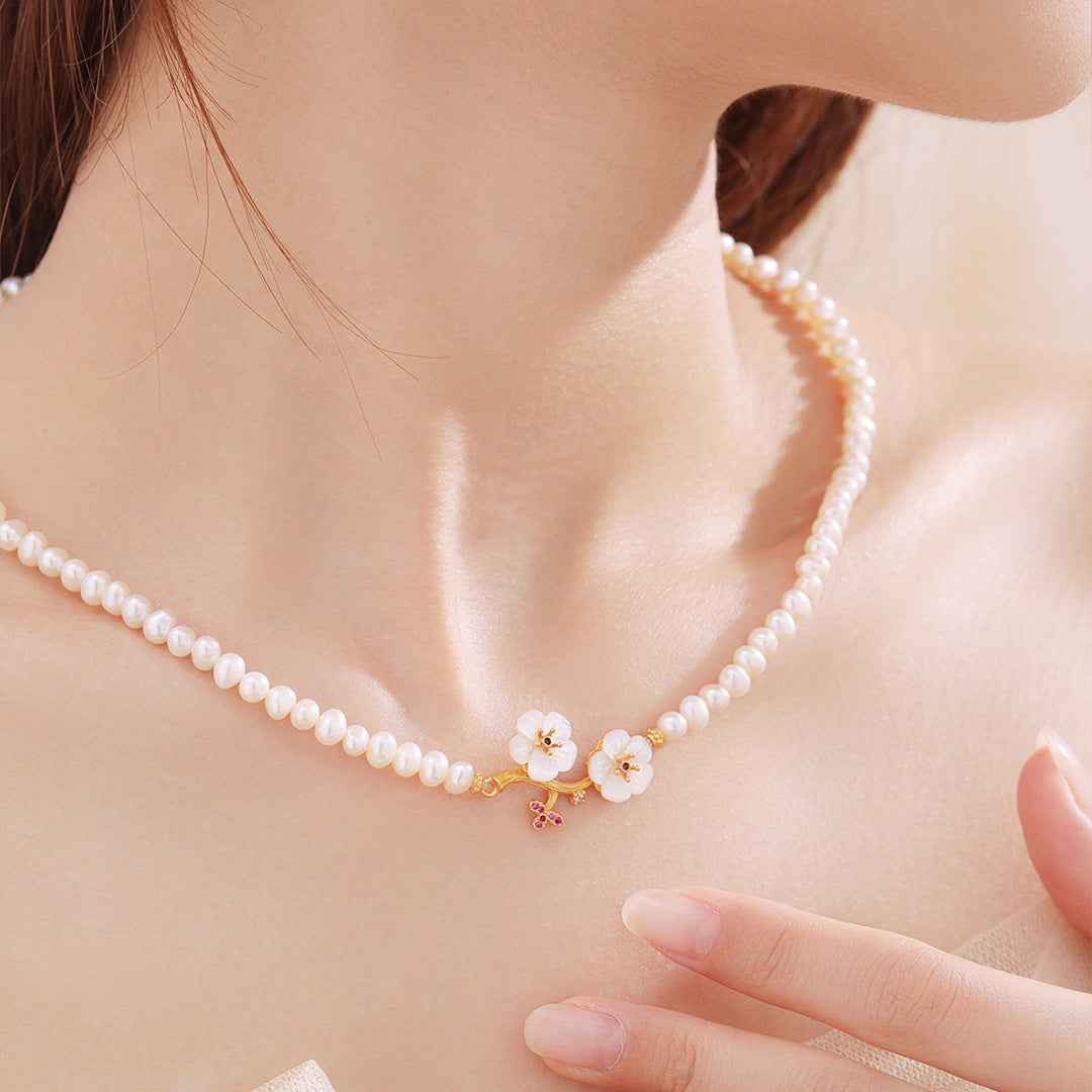 Sterling Silver Freshwater Pearl Plum Blossom Necklace