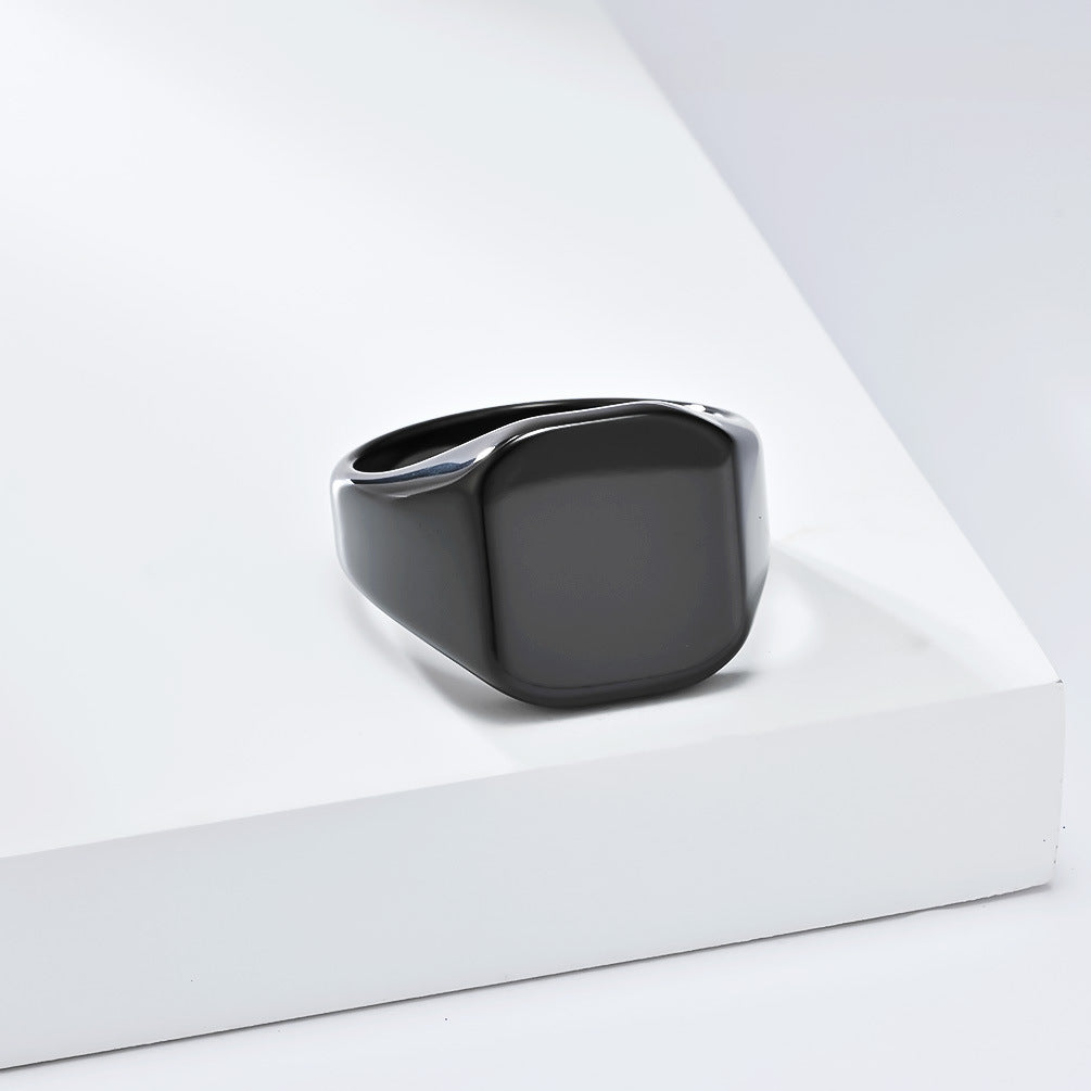 Planderful Tungsten Ring For Men Premium Smooth Square Seal Durable Gold Tone High End Jewelry