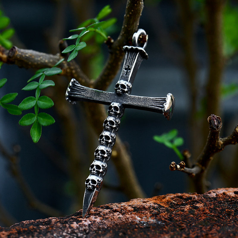 Punk-Inspired Titanium Steel Skull Pendant for Men - Wholesale Retro Cross Design