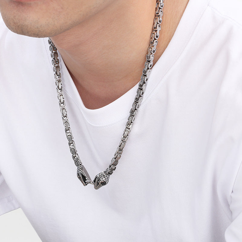 Planderful Men Stainless Steel Double Snakehead Necklace