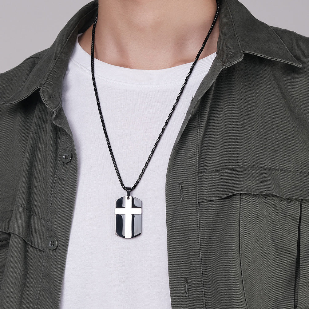Planderful Cross Necklace Titanium Steel Army Style Unisex Jewelry for Men and Women