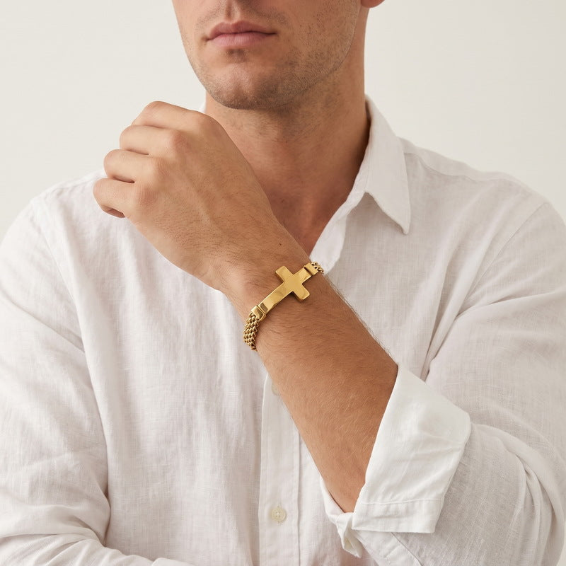 Strap Chain Bracelet – Street Shot Mesh Chain With Extension Chain Cross Curved Bar