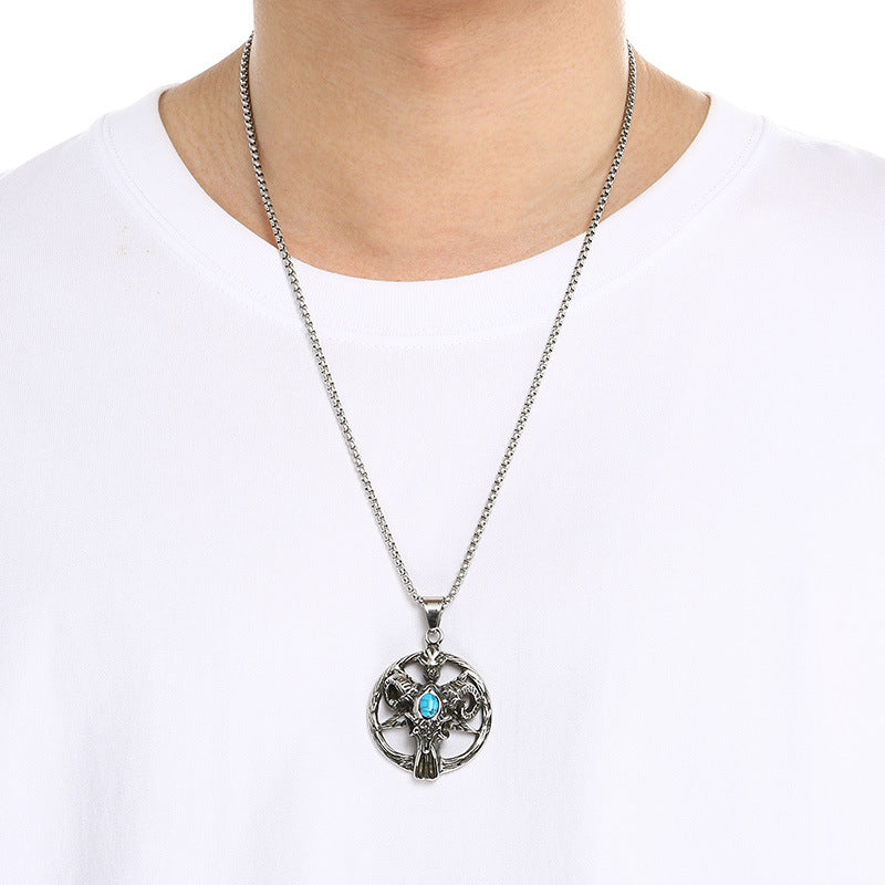 Planderful Mens Pendant Titanium Steel Turquoise Pentagram