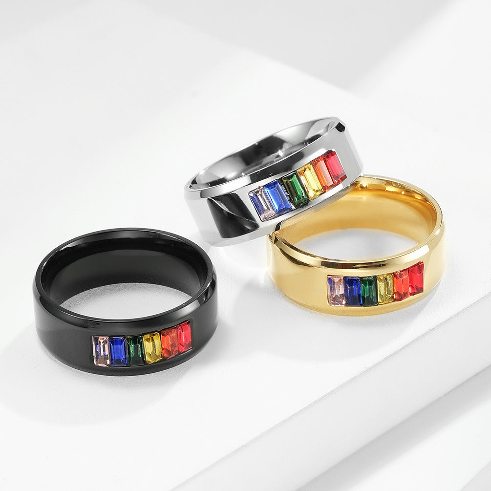 Steel Ring - Minimalist Rainbow Color Band
