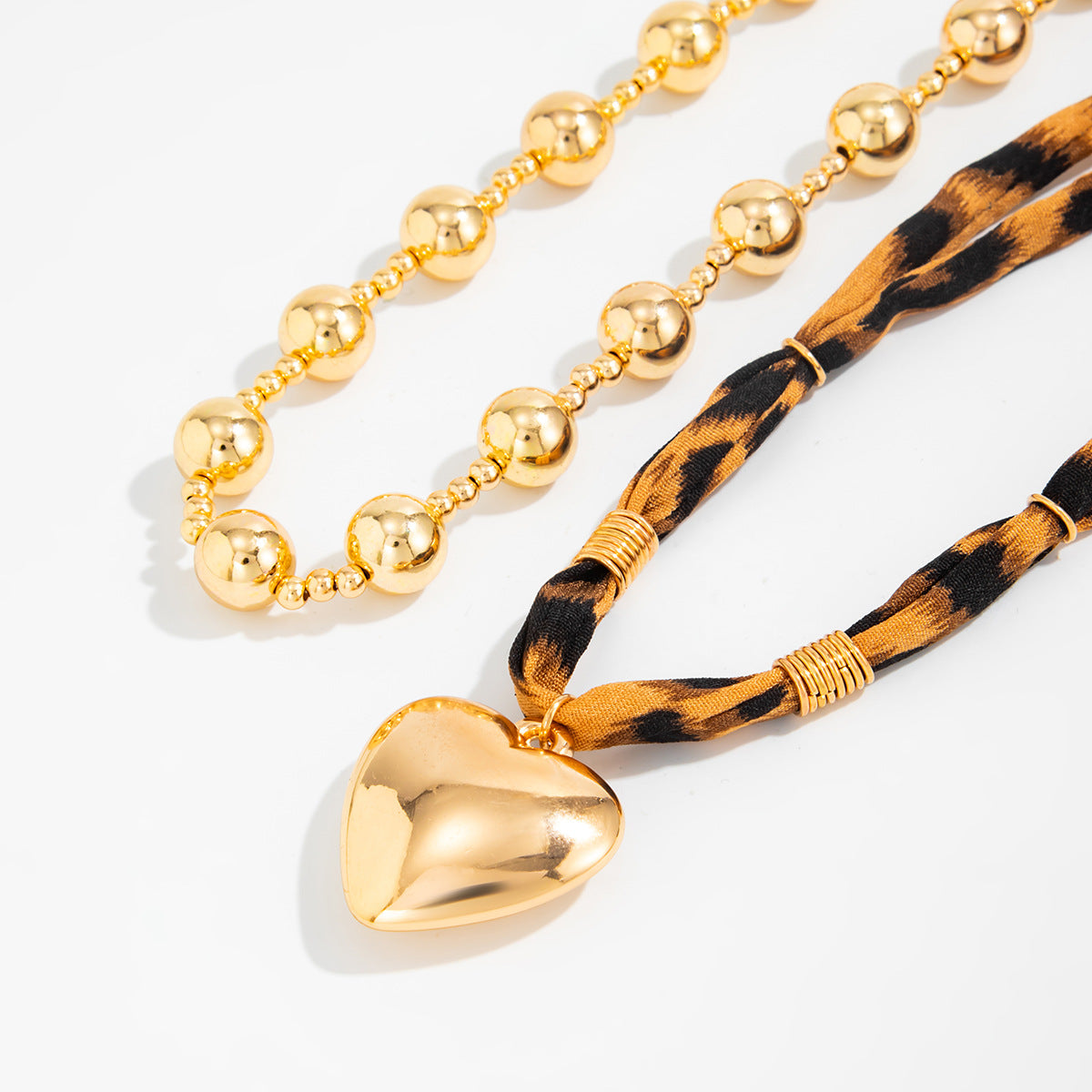 Retro Exaggerated Love Pendant Leopard Print Ccb Round Beads Stacked With Lava Necklace