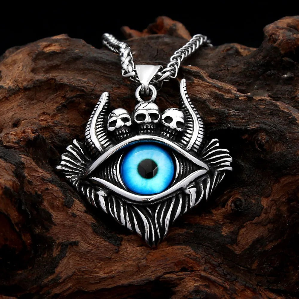 Gothic Skull Evil Eye Stainless Steel Men's Pendant Necklace