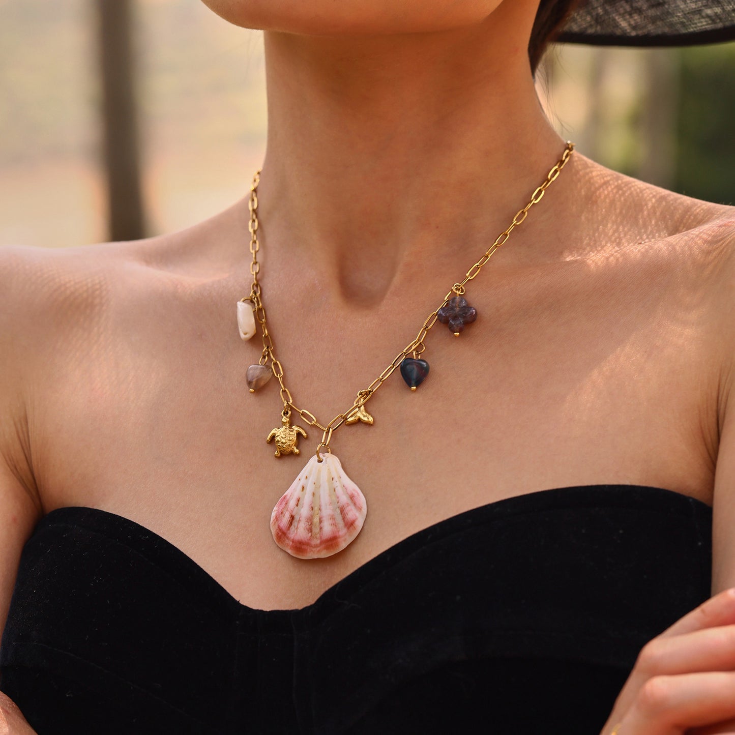 Planderful Natural Shell Turtle Necklace Ocean Series Women