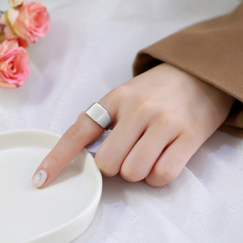 Stainless Steel Bare Body Square Ring Steel Gold Women's Jewelry