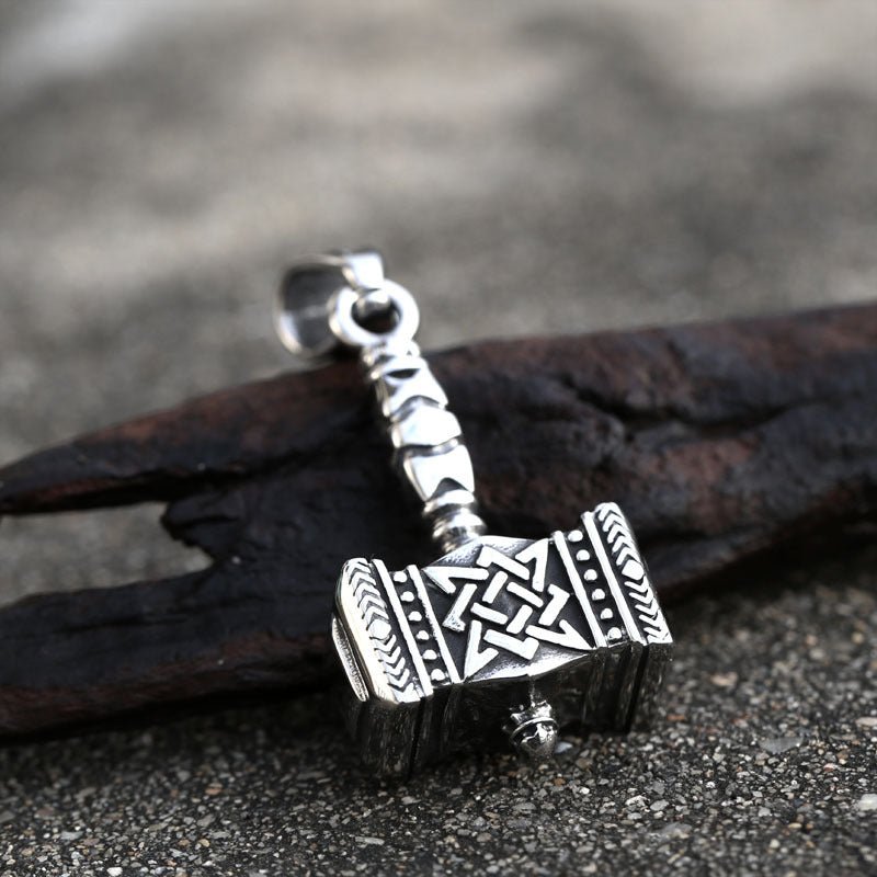 Titanium Steel Thor Hammer Pendant with Retro Celtic Knot Design for Men - Wholesale Collection