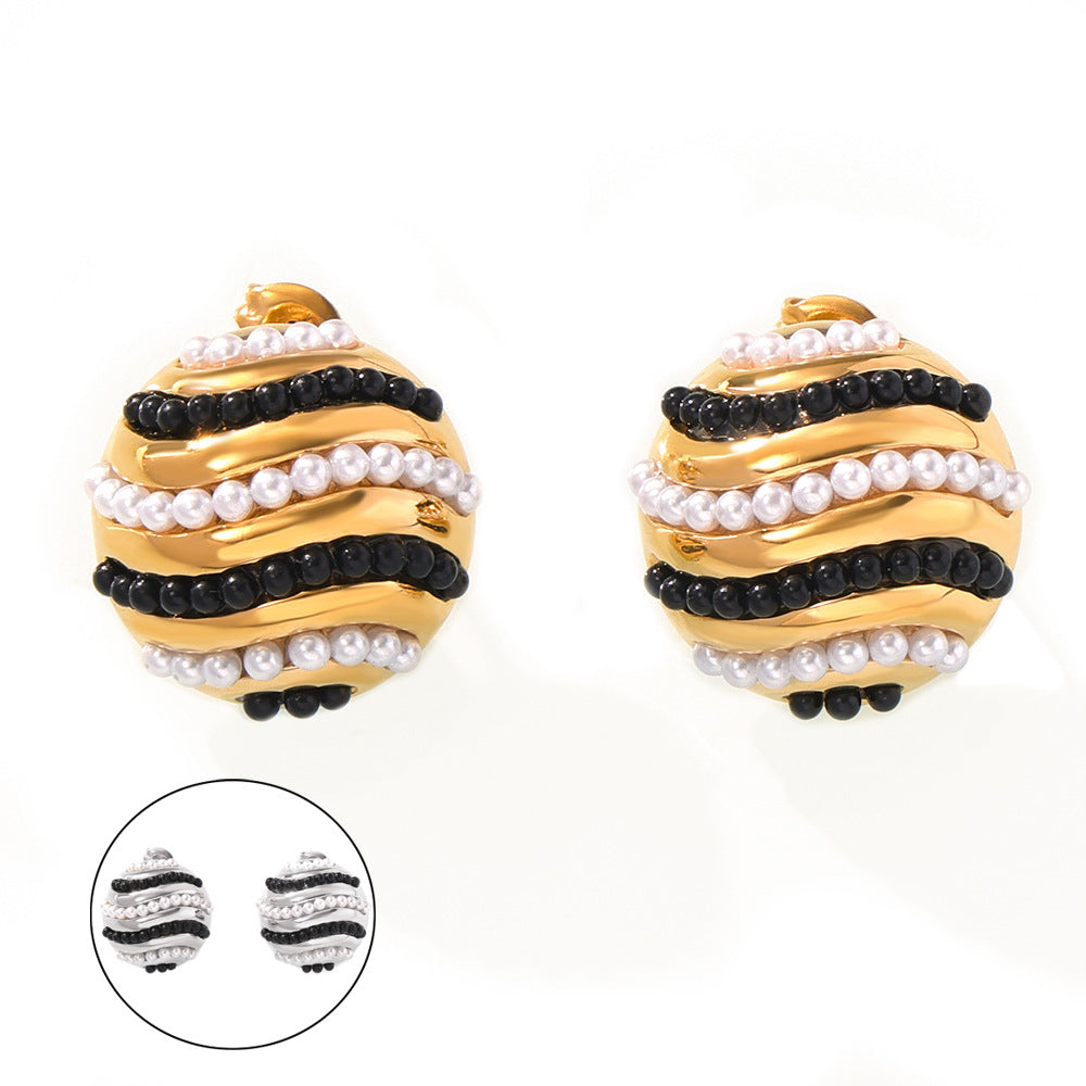 Geometric Retro Multi-Layer Bead Stud Earrings with Titanium Steel
