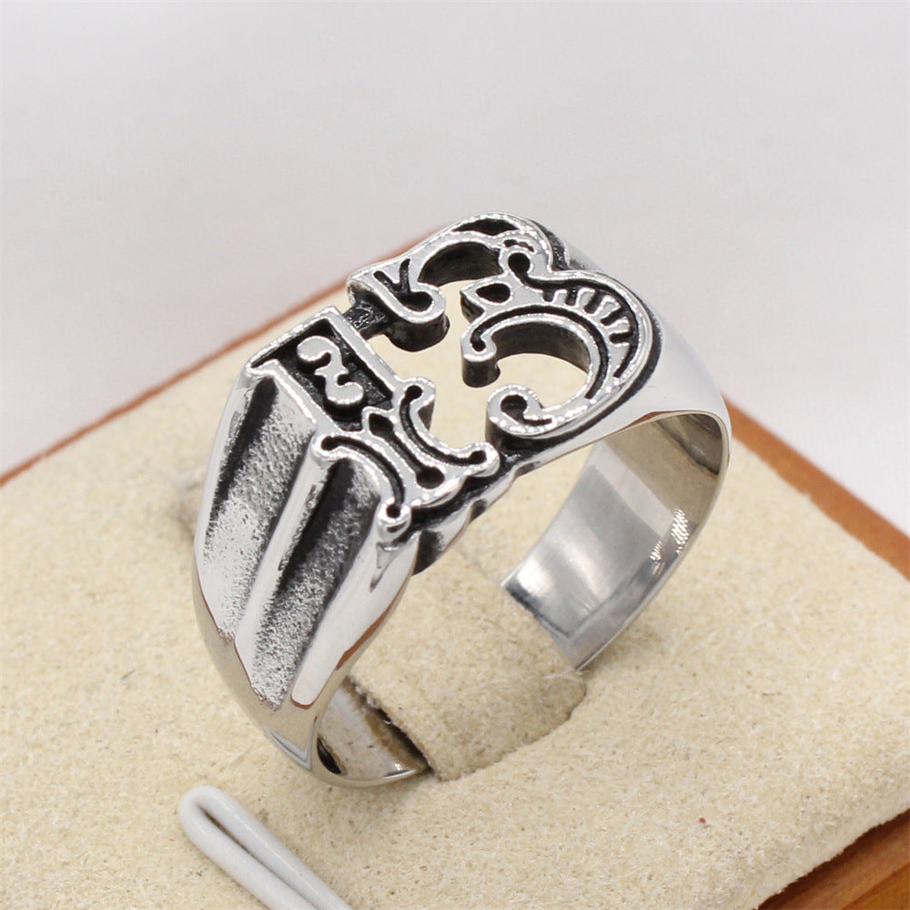 Planderful Everyday Genie European and American Personalized Retro 13 Titanium Steel Ring – Stylish and Durable Jewelry