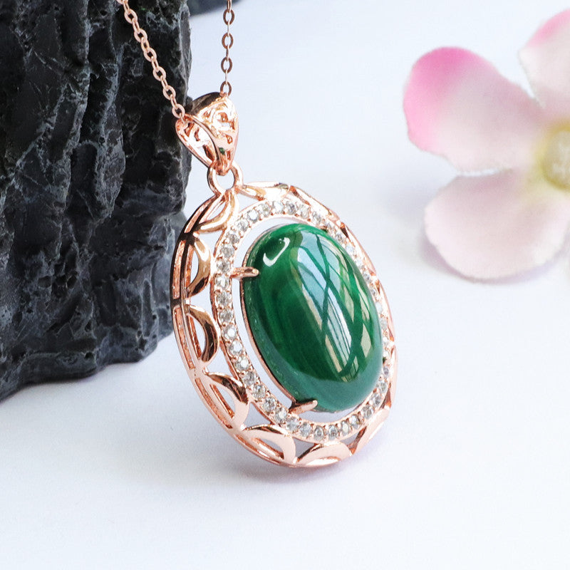 Malachite Oval Pendant — Chain Option