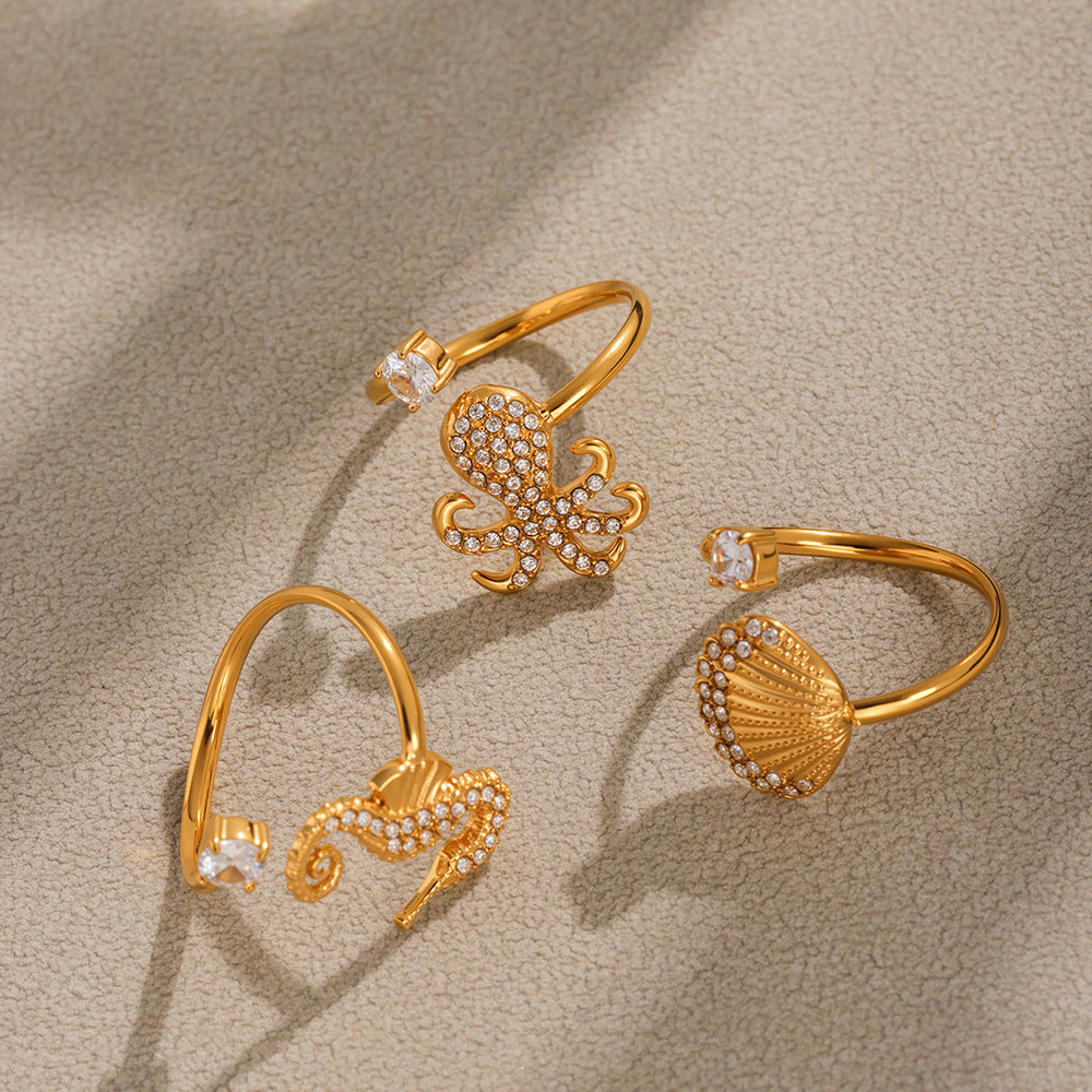 Planderful Zircon Open Marine Life Ring Women Seahorse