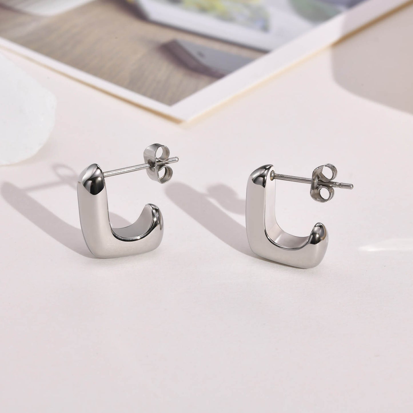 Stainless Steel Bare Body Geometric Gold Square Earrings Wholesale