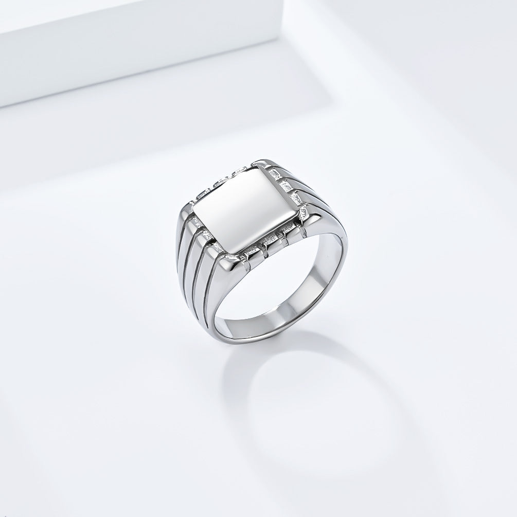European American Neutral Smooth Square Seal Titanium Steel Ring for Men
