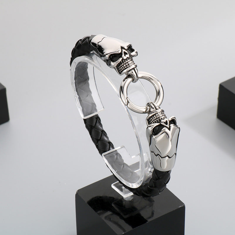 Antique Zodiac Leather Rope Bracelet – Leader Tiger Head Anchor Titanium Steel Men's Leather