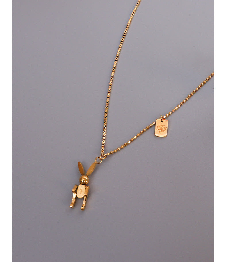 Rabbit Block Splice Titanium Steel Necklace - Korea Edition