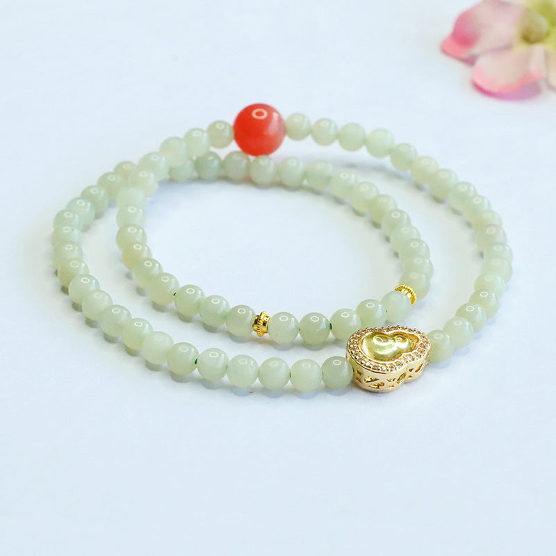 Qingshui Hetian Jade & Yanyuan Agate Double-Wrap Bracelet