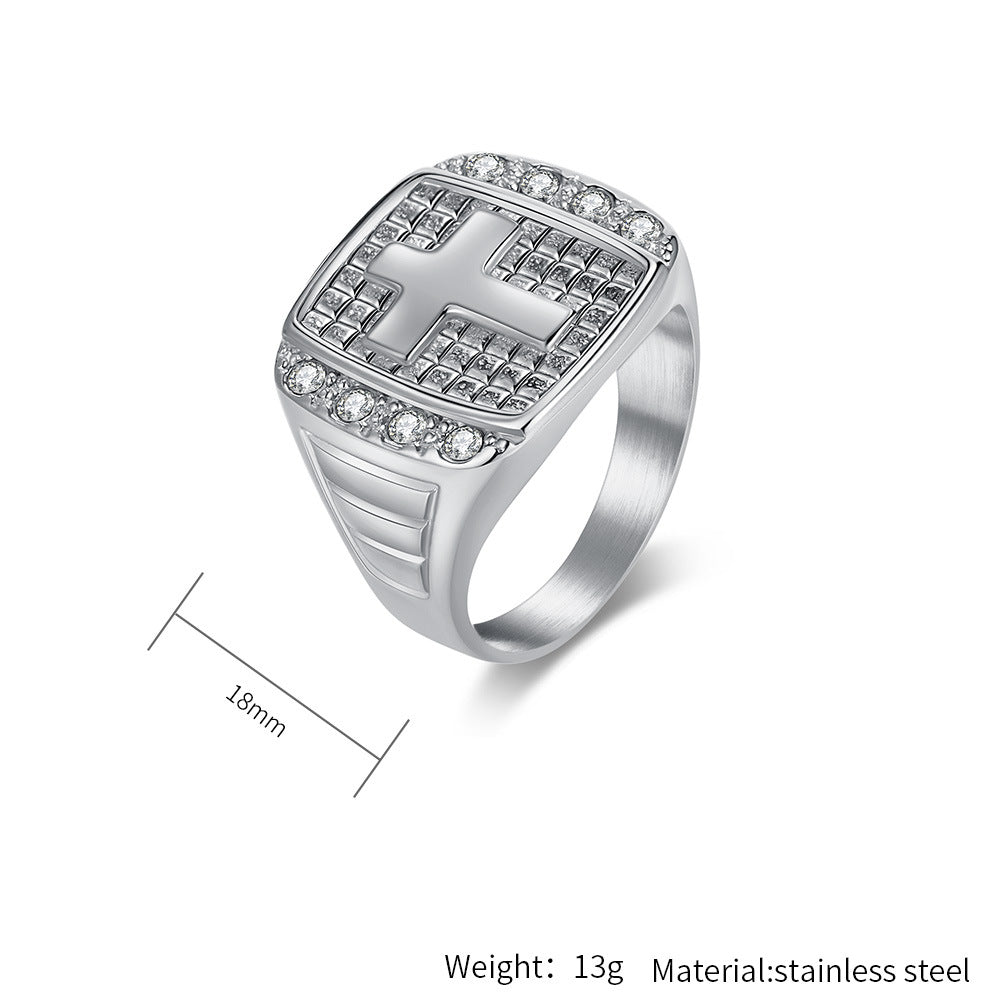 Planderful Cross Titanium Steel Ring For Men With Zircon Inlay Everyday Genie Luxury Jewelry
