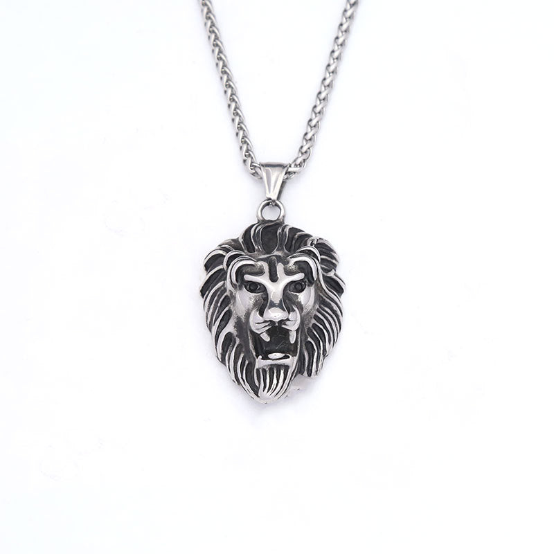 Cross-Border Amazon Lion Head Titanium Steel Pendant Necklace Men’s Trendy Jewelry Wholesale
