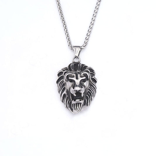 Cross-Border Amazon Lion Head Titanium Steel Pendant Necklace Men’s Trendy Jewelry Wholesale