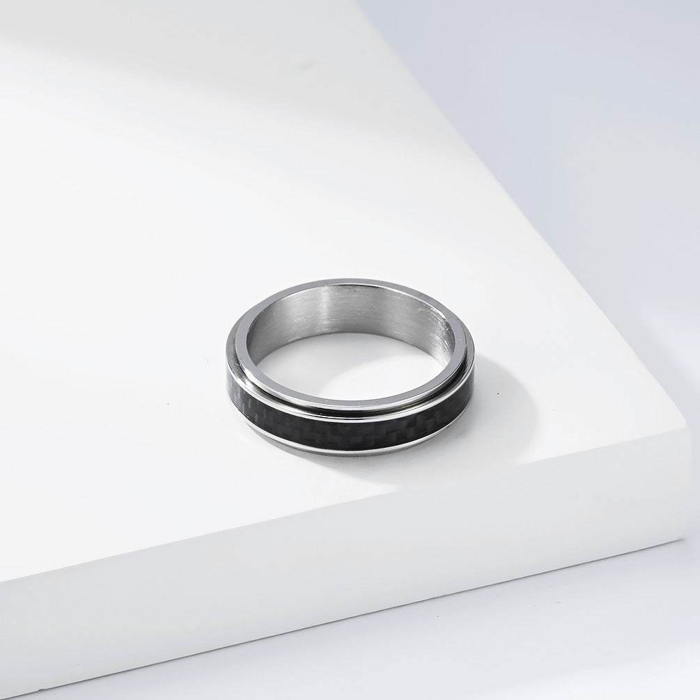 Planderful Everyday Genie Rotating Ring With Carbon Fiber Inlay Titanium Steel Unisex Spinner Ring For Men And Women
