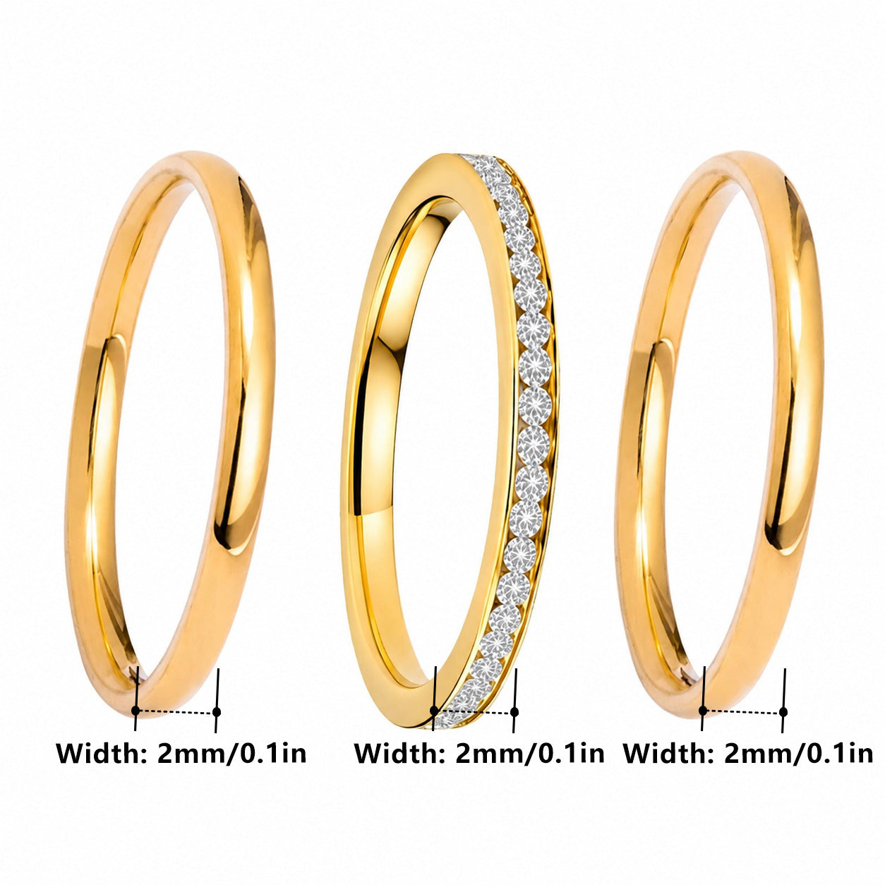 Planderful Collection Stainless Steel Stacked Ring Set For Women Non Fading Gold Zircon Three Piece Versatile Statement Jewelry