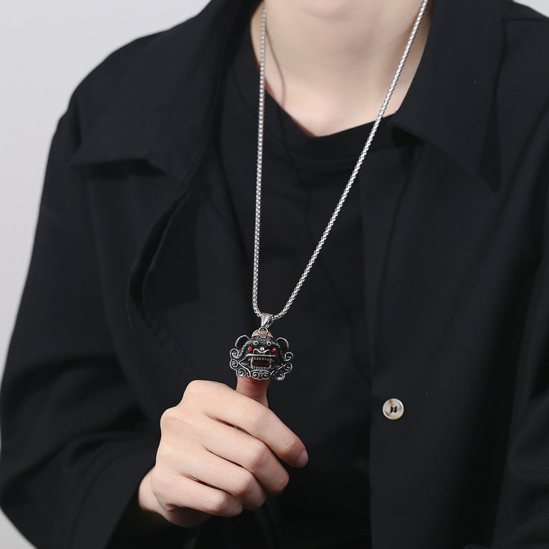 Steel Necklace - Vintage Lion Head Pendant