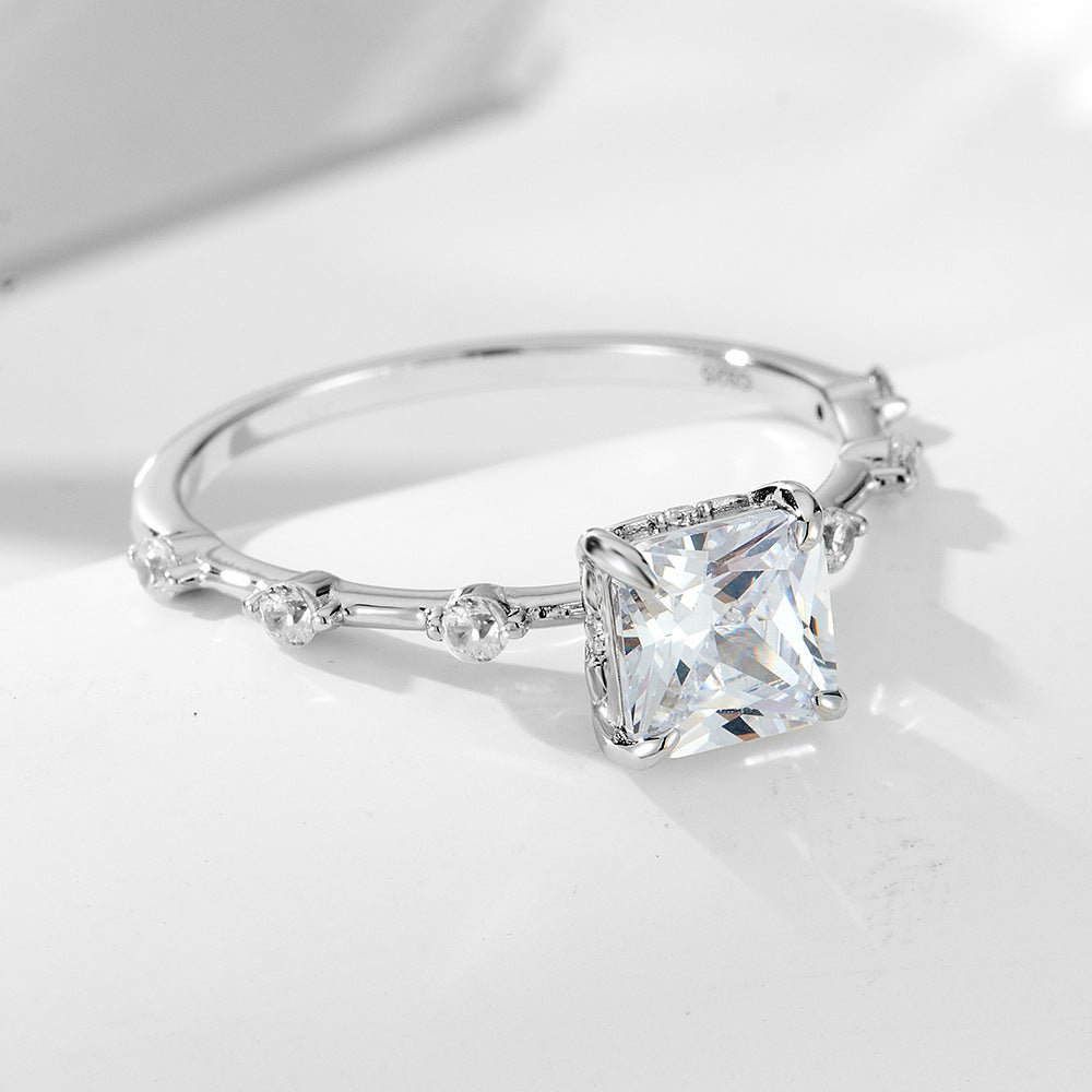 Zircon Ring S925 Sterling Silver Princess Square Jewelry For European And American Women Planderful Everyday Genie