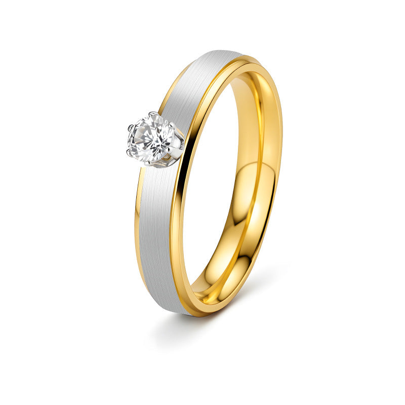 Stainless Steel Zircon Ring Two Tone Gold And Silver Elegant Unisex Couple Jewelry By Planderful Everyday Genie