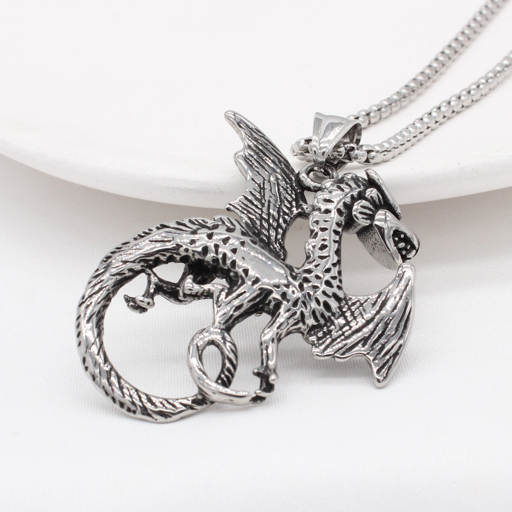 Men's Personalized Retro Dinosaur Pendant in Titanium Steel - European and American Design