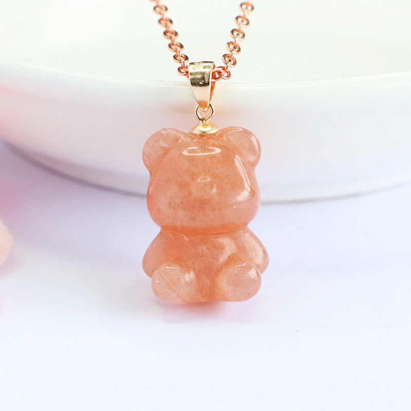 Orange Moonstone Bear 925 Silver Pendant — No Chain