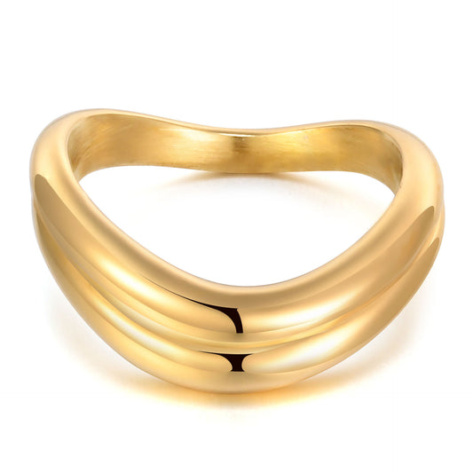 Punk Cool Ring Stainless Steel Plated Gold Double Wave Ring