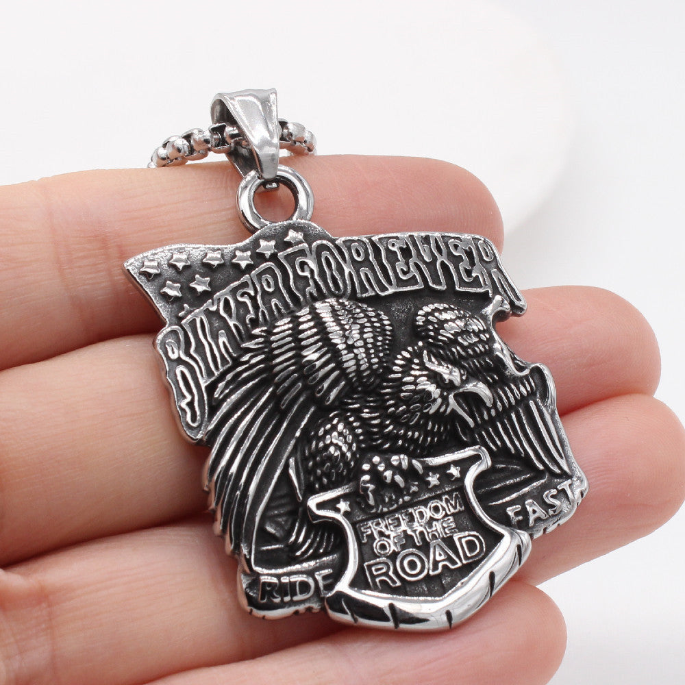 Personalized Retro Highway 66 Eagle Men's Titanium Steel Pendant for Wholesale in European and American Jewelry