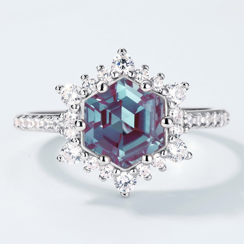 Planderful Sunflower Lab-Grown Alexandrite Sterling Silver Ring
