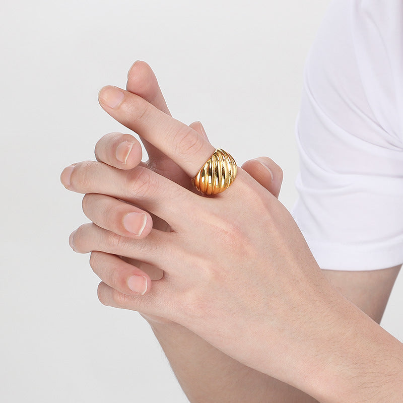 Planderful Mens Ring Twisted Stainless Steel Gold Plated