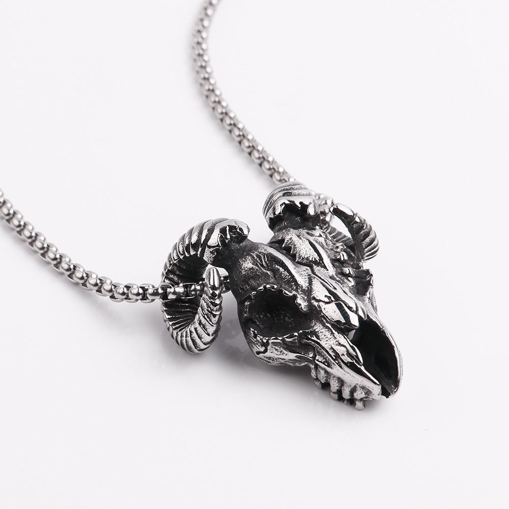 Planderful Personalized Sheep Head Pendant Titanium Steel Necklace For Men Hip Hop Style