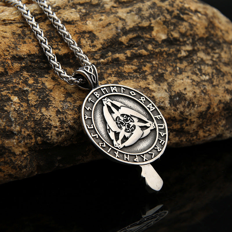 Celtic Crow Stainless Steel Men's Pendant Necklace