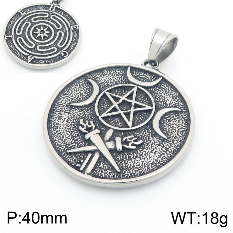 Retro Pentagram Triple Moon Necklace, Gothic Wind Snake Wrapped Pentagram Men's Titanium Steel