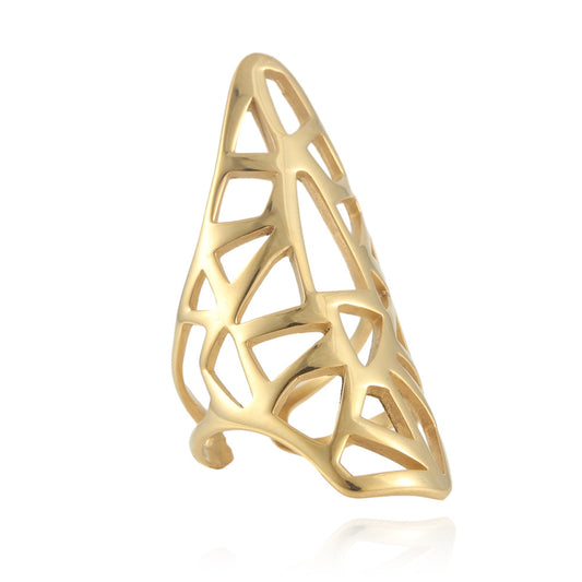 Hollow Trendy Titanium Steel Women's Versatile Ring in European and American Style