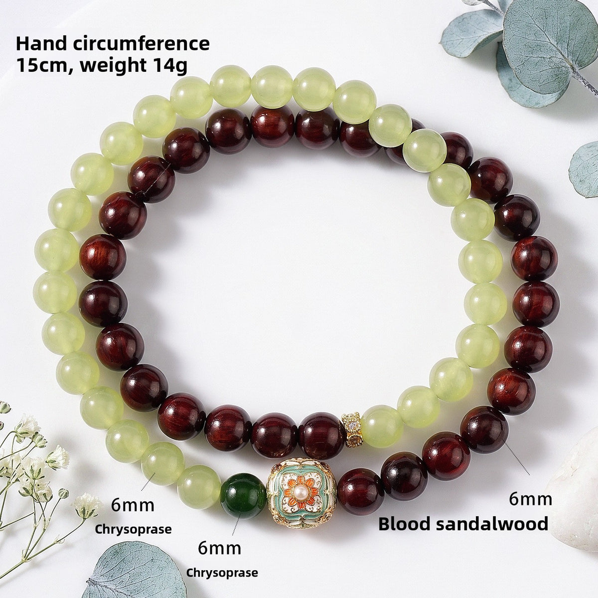Chalcedony Sandalwood Agarwood Floral Bracelet