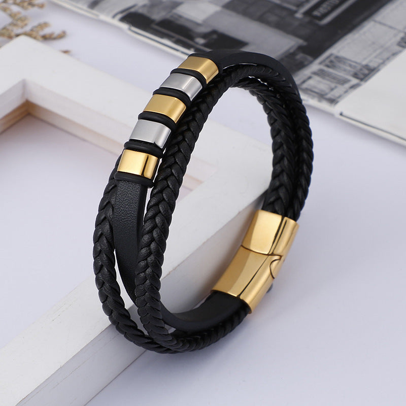 Planderful Leather Bracelet for Men Magnetic Buckle