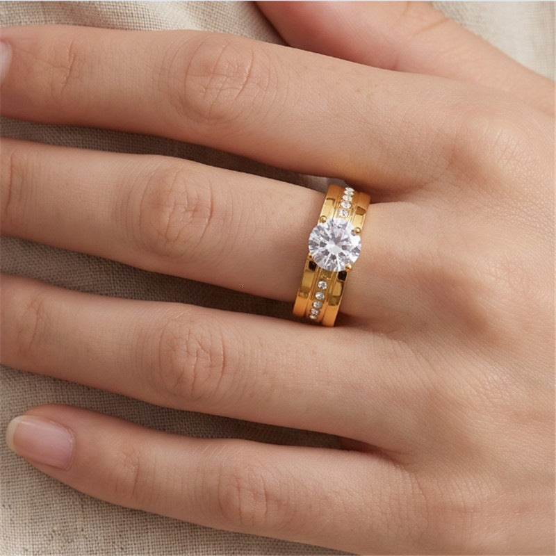 Four-Claw Zircon Titanium Steel Women's Ring Stainless Steel Zircon