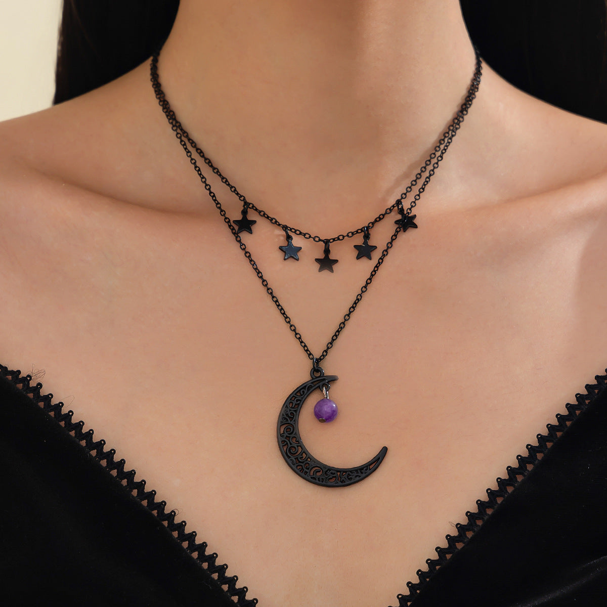 Planderful Vienna Verve Necklace – Retro Crescent Moon and Star Design