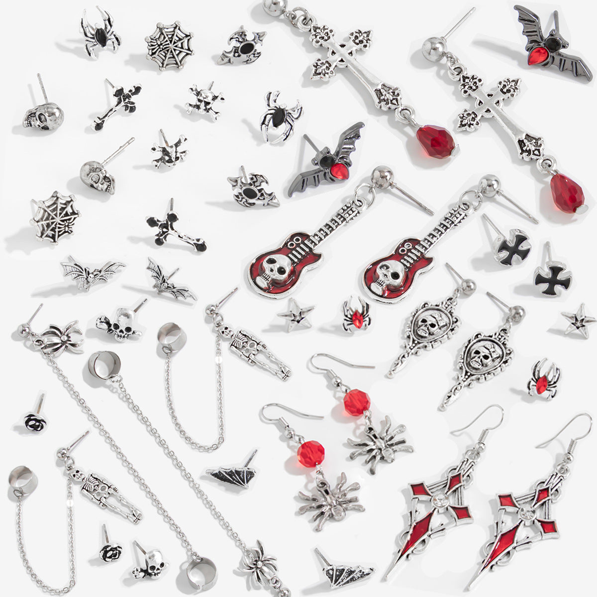 Planderful Gothic Halloween Earrings Set Spider Web Bat Blood Cross With Roses For Women Vienna Verve