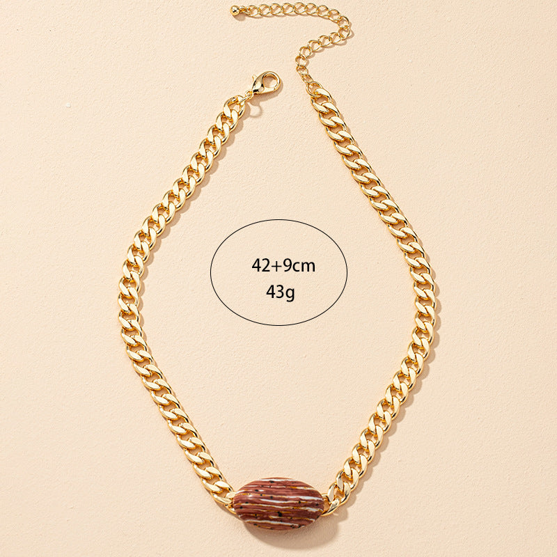 Vibrant Stone Pendant Necklace with Chunky Chain - Women's Fashion Accessory